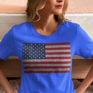 米国グリッターの7月出展国旗 Tシャツ