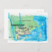 米国コネチカット旅行地図とハイライト ポストカード (正面/裏面)