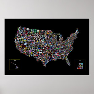 米国サッカーの地図 ポスター