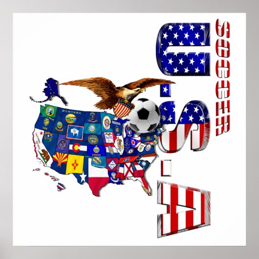 米国サッカーの地図 ポスター (正面)