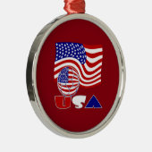 米国サッカーボールと国旗 メタルオーナメント (右)