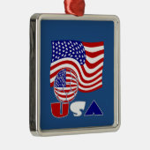 米国サッカーボールと国旗 メタルオーナメント (右)