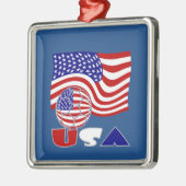 米国サッカーボールと国旗 メタルオーナメント (左)