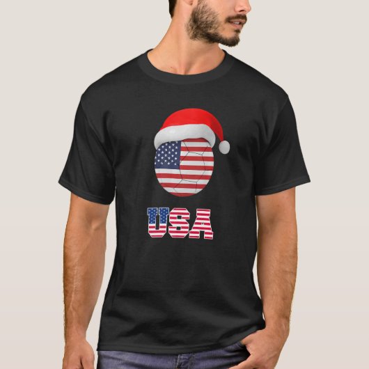米国サッカーボールサンタハット米国国旗 Tシャツ (正面)
