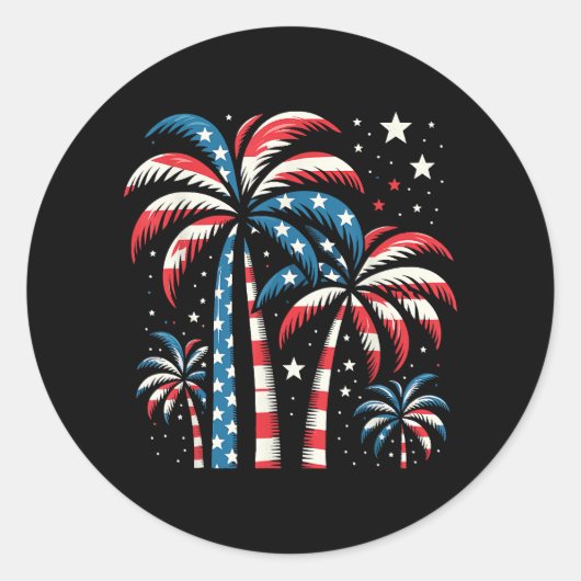 米国サマー国旗7月4日 ラウンドシール (正面)