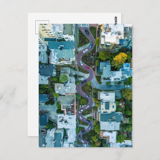 米国サンフランシスコ,ロンバード通りの空中表示 ポストカード (正面/裏面)