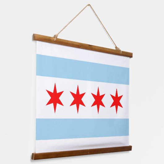 米国シカゴ市旗を持つウォールタペストリー 吊り下げ型タペストリー (傾斜あり)