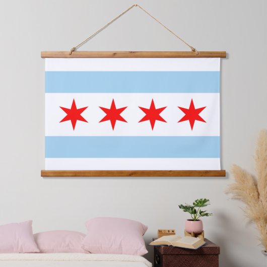 米国シカゴ市旗を持つウォールタペストリー 吊り下げ型タペストリー (寝室)