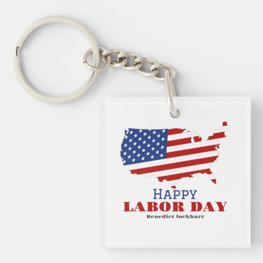 米国シンプルエレガント国旗のある労働日 キーホルダー (正面)