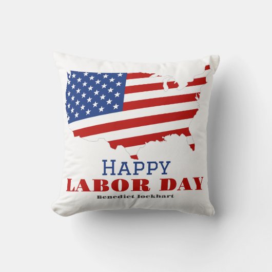 米国シンプルエレガント国旗のある労働日 クッション (正面)