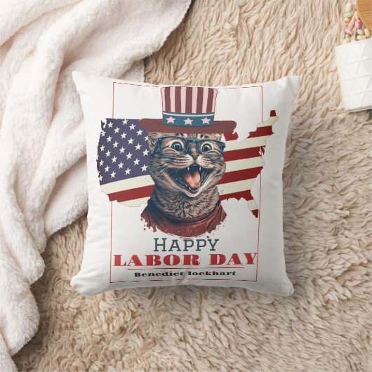 米国シンプルエレガント国旗のある労働日 クッション (ブランケット)