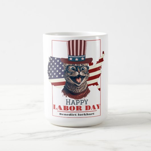 米国シンプルエレガント国旗のある労働日 コーヒーマグカップ (中央)