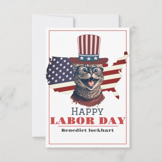 米国シンプルエレガント国旗のある労働日 サンキューカード (正面)