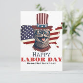 米国シンプルエレガント国旗のある労働日 サンキューカード (スタンド正面)