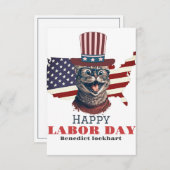 米国シンプルエレガント国旗のある労働日 サンキューカード (正面/裏面)