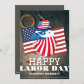 米国シンプルエレガント国旗のある労働日 サンキューカード (正面/裏面)