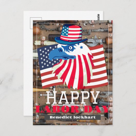 米国シンプル旗を持つUnity Worker Labor Day ポストカード (正面/裏面)