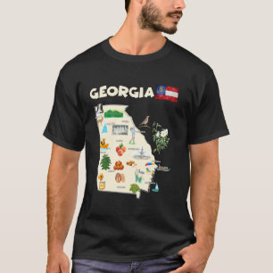 米国ジョージア州旅行地図シティズフラッグランドマーク Tシャツ