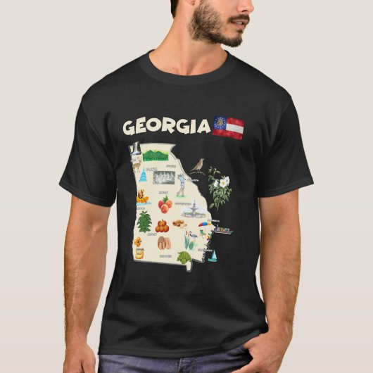 米国ジョージア州旅行地図シティズフラッグランドマーク Tシャツ (正面)