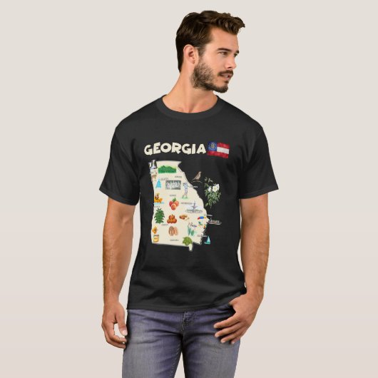 米国ジョージア州旅行地図シティズフラッグランドマーク Tシャツ (正面フル)