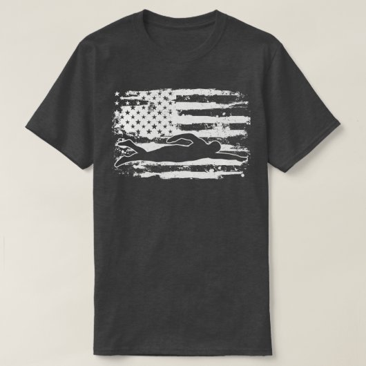 米国スイミング国旗7月4日 Tシャツ (デザイン正面)