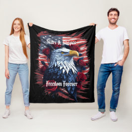 米国スターズ&ストリップ国旗Bald Eagle & バラ フリースブランケット