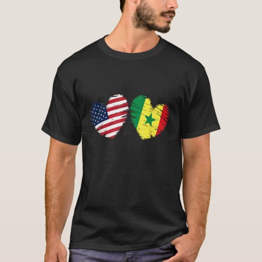 米国セネガル国旗ハートバレンタインデーSenegalese A Tシャツ (正面)