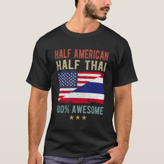 米国タイ国旗ハーフアメリカン・ハーフタイ Tシャツ (正面)