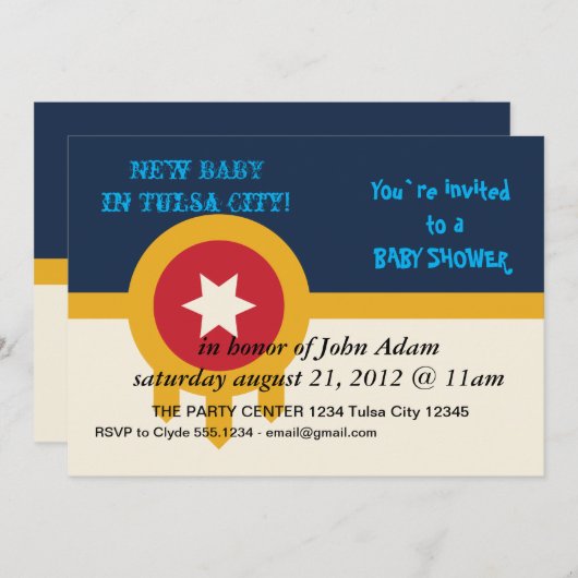 米国タルサ州旗を持つ赤ちゃんシャワー招待状 招待状 (正面/裏面)