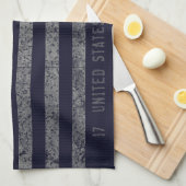 米国ダークブルーヴィンテージ米国国旗 キッチンタオル (四つ折り)