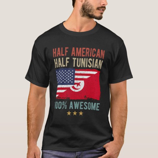 米国チュニジア国旗ハーフアメリカン・ハーフチュニジア Tシャツ (正面)