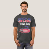 米国チームカーリングロックジャージーアメリカ国旗のスポーツ Tシャツ (正面フル)