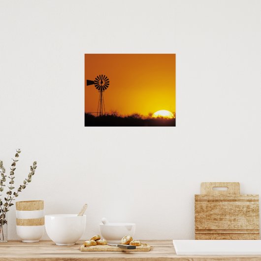 米国テキサス州州シントンの日没の風車 ポスター (キッチン)