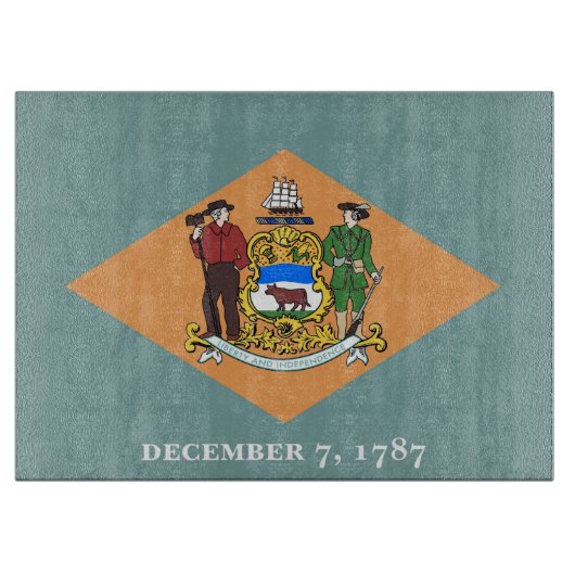 米国デラウェア州旗を持つガラス製カッティングボード カッティングボード (正面)