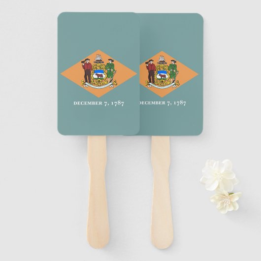 米国デラウェア州旗を持つハンドファンのセット ハンドファン (正面&裏面)