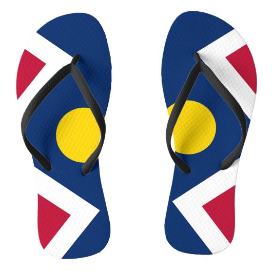 米国デンバー市旗を持つ大人のスリムストラップ ビーチサンダル (ソール)