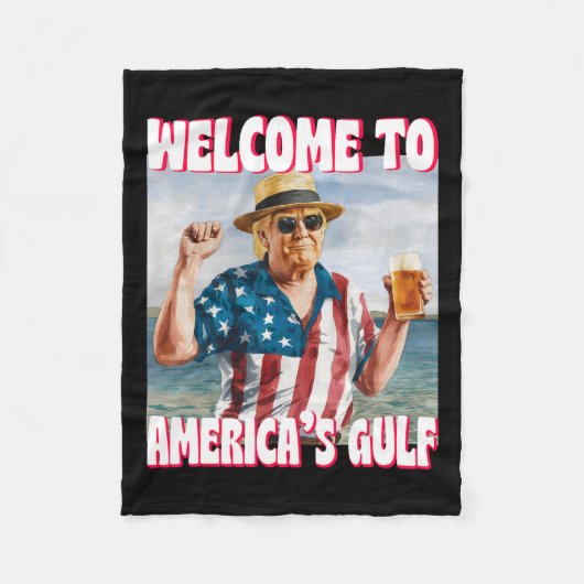 米国トランプ湾メキシおもしろいコ湾 フリースブランケット (正面)