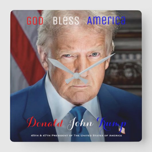 米国ドナルド・トランプの第45および第47代大統領 スクエア壁時計 (正面)