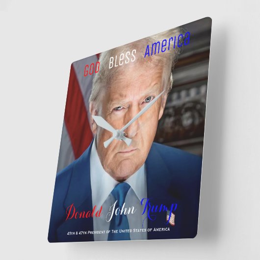 米国ドナルド・トランプの第45および第47代大統領 スクエア壁時計 (傾斜)