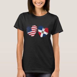 米国ドミニカ共和国国旗のハートドミニカ共和国 Tシャツ