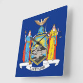 米国ニューヨーク州旗を持つウォールクロック スクエア壁時計 (傾斜)