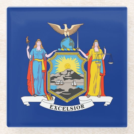 米国ニューヨーク州旗を持つガラスコースター ガラスコースター (正面)