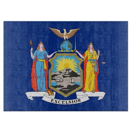 米国ニューヨーク州旗を持つガラス板 カッティングボード (正面)