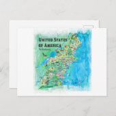 米国ノースイースト州地図ポストカード - ニューイングランド ポストカード (正面/裏面)