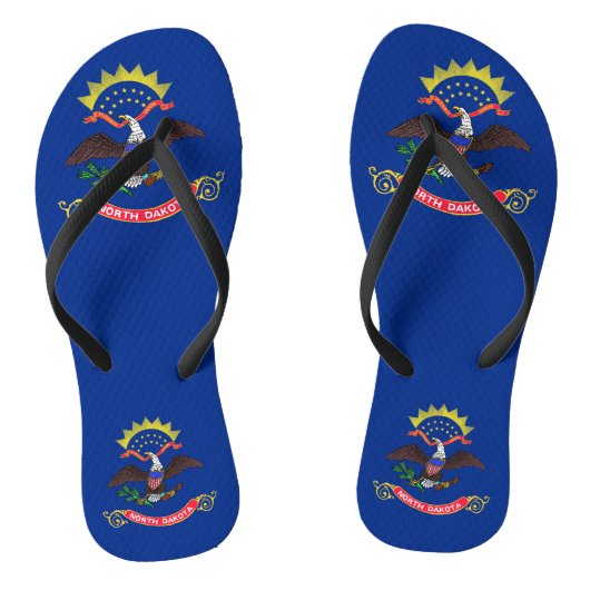 米国ノースダコタ州旗と大人のスリムストラップ ビーチサンダル (ソール)