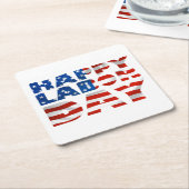 米国ハッピー・レイバー・デー国旗   スクエアペーパーコースター (アングル)