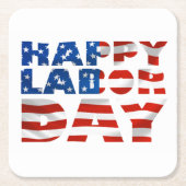 米国ハッピー・レイバー・デー国旗   スクエアペーパーコースター (正面)
