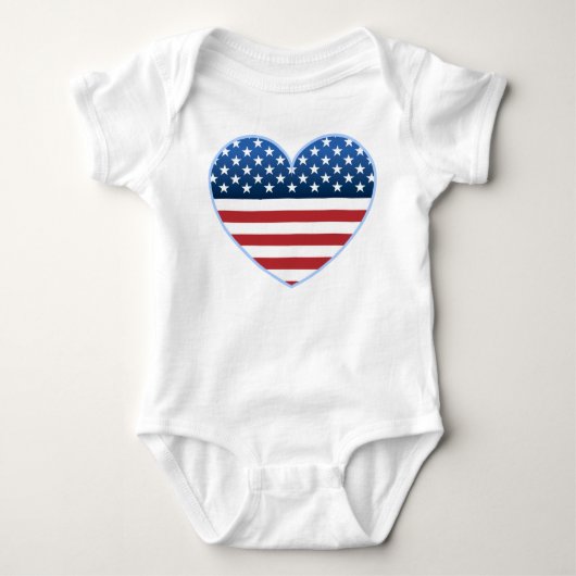 米国ハート国旗の乳児と幼児Tシャツ ベビーボディスーツ (正面)