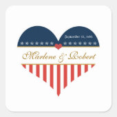 米国ハート国旗の軍隊結婚のステッカスタムカー スクエアシール (正面)
