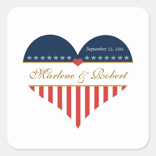 米国ハート国旗の軍隊結婚のステッカスタムカー スクエアシール (正面)